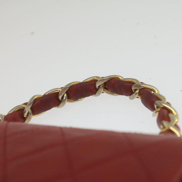 CHANEL Mini Matelasse Chain Flap Hand Bag Lamb Skin  Red Gold CC Auth hs688A
