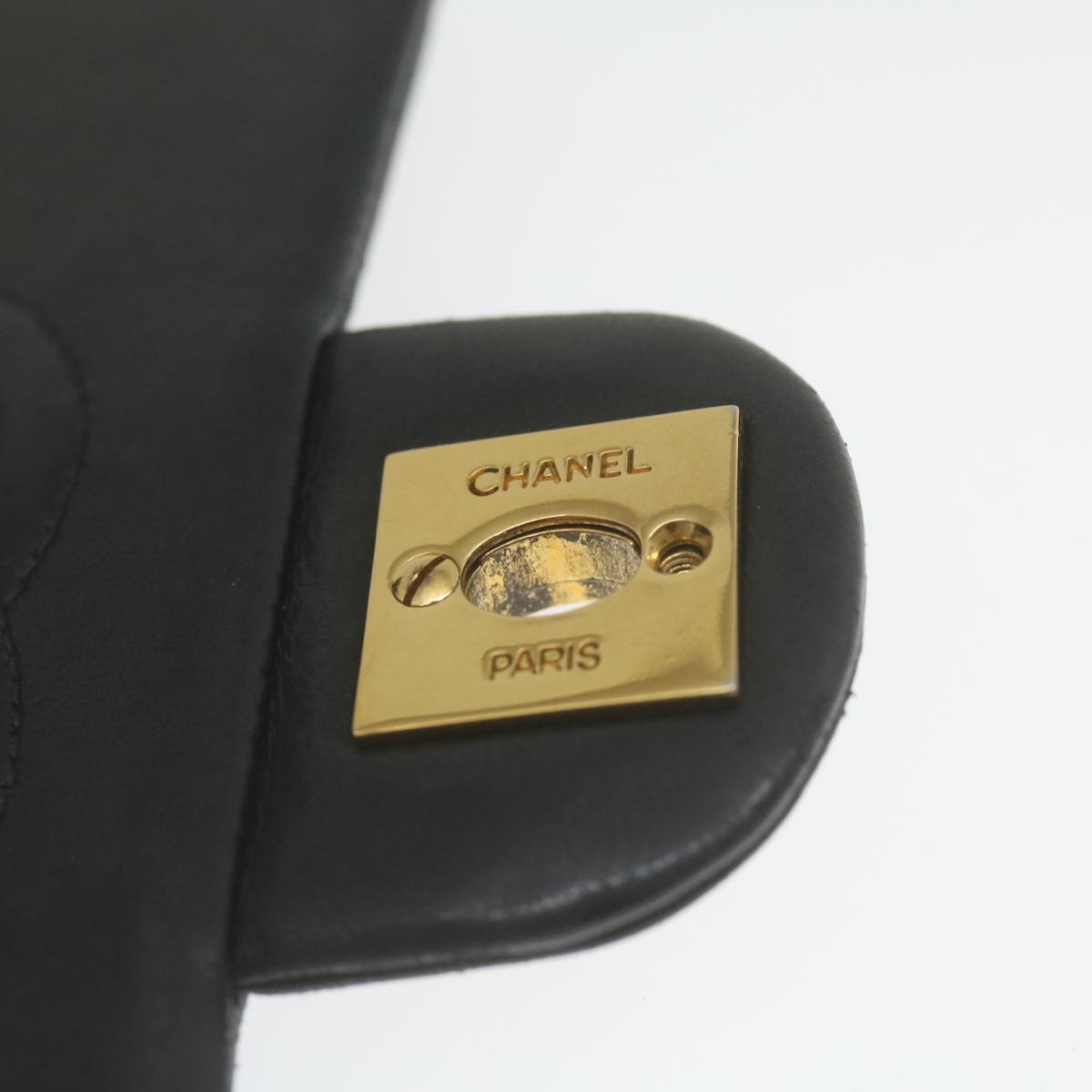CHANEL Mini Matelasse Chain Flap Shoulder Bag Lamb Skin Black Gold Auth hs689A