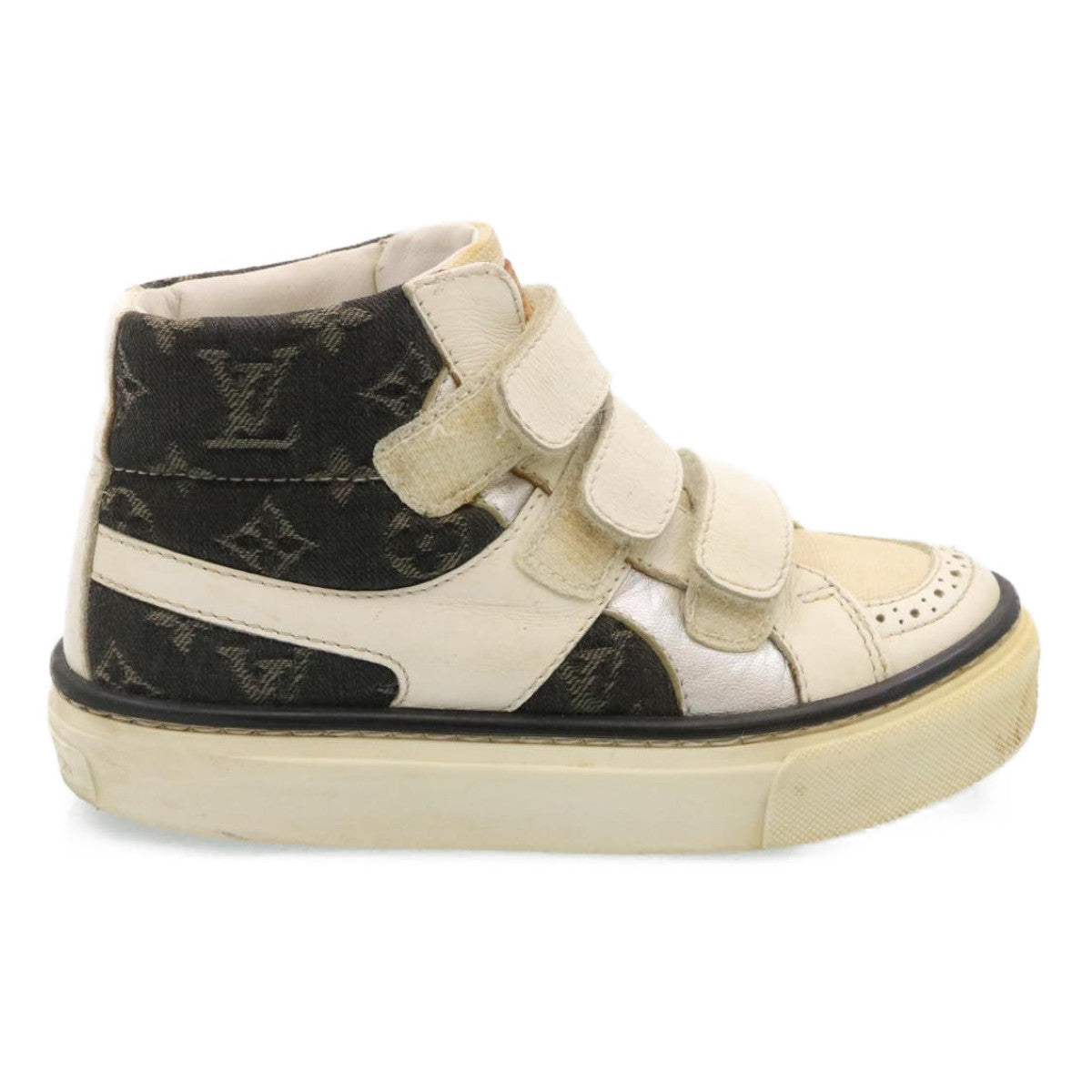 LOUIS VUITTON Monogram Sneakers Denim Kids Black White LV Auth hs704