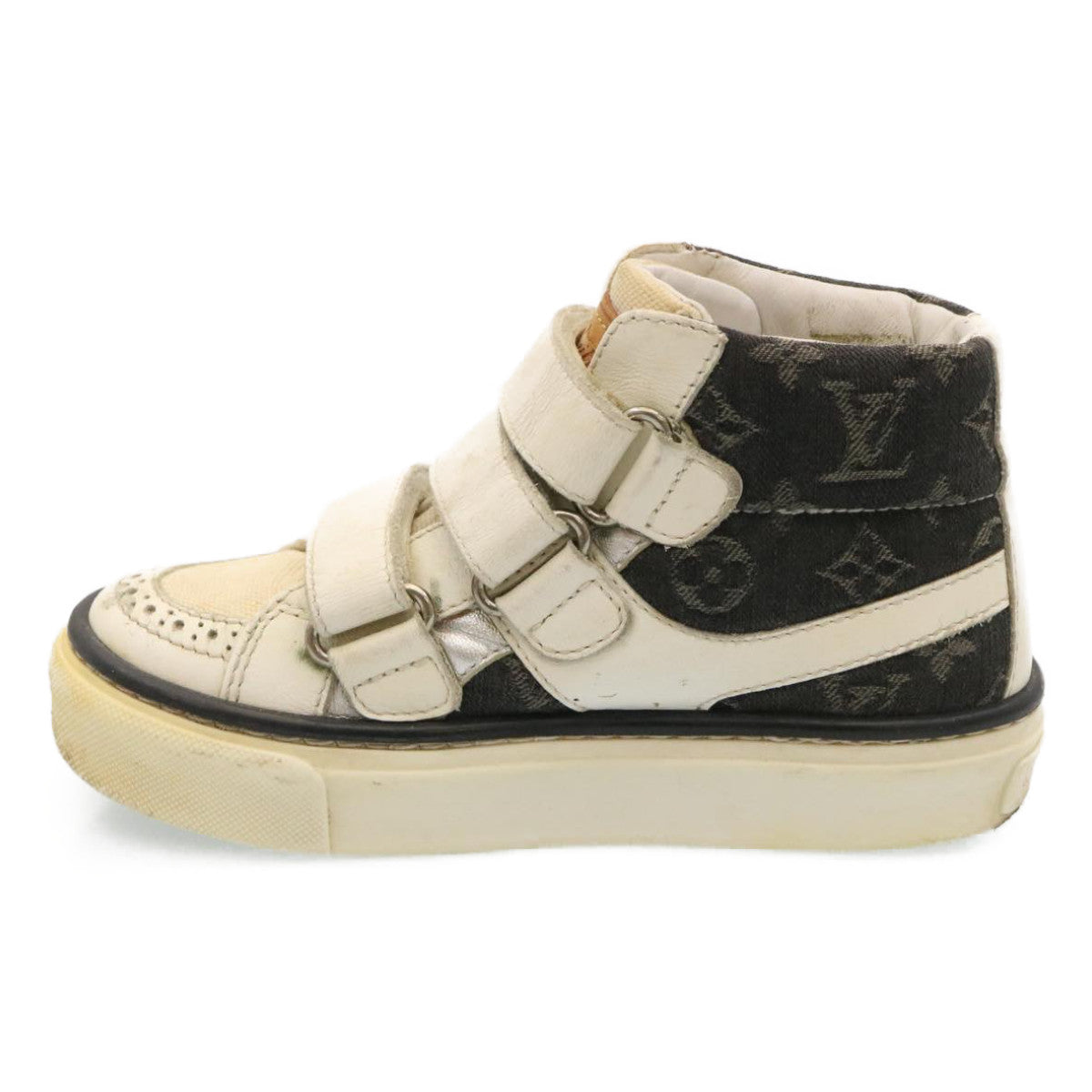 LOUIS VUITTON Monogram Sneakers Denim Kids Black White LV Auth hs704