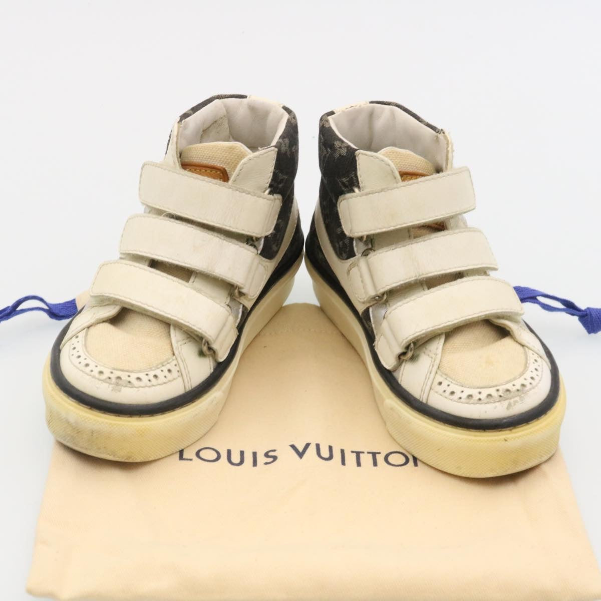 LOUIS VUITTON Monogram Sneakers Denim Kids Black White LV Auth hs704