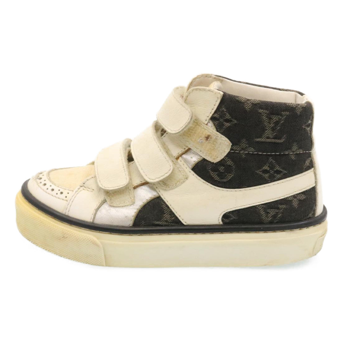 LOUIS VUITTON Monogram Sneakers Denim Kids Black White LV Auth hs704