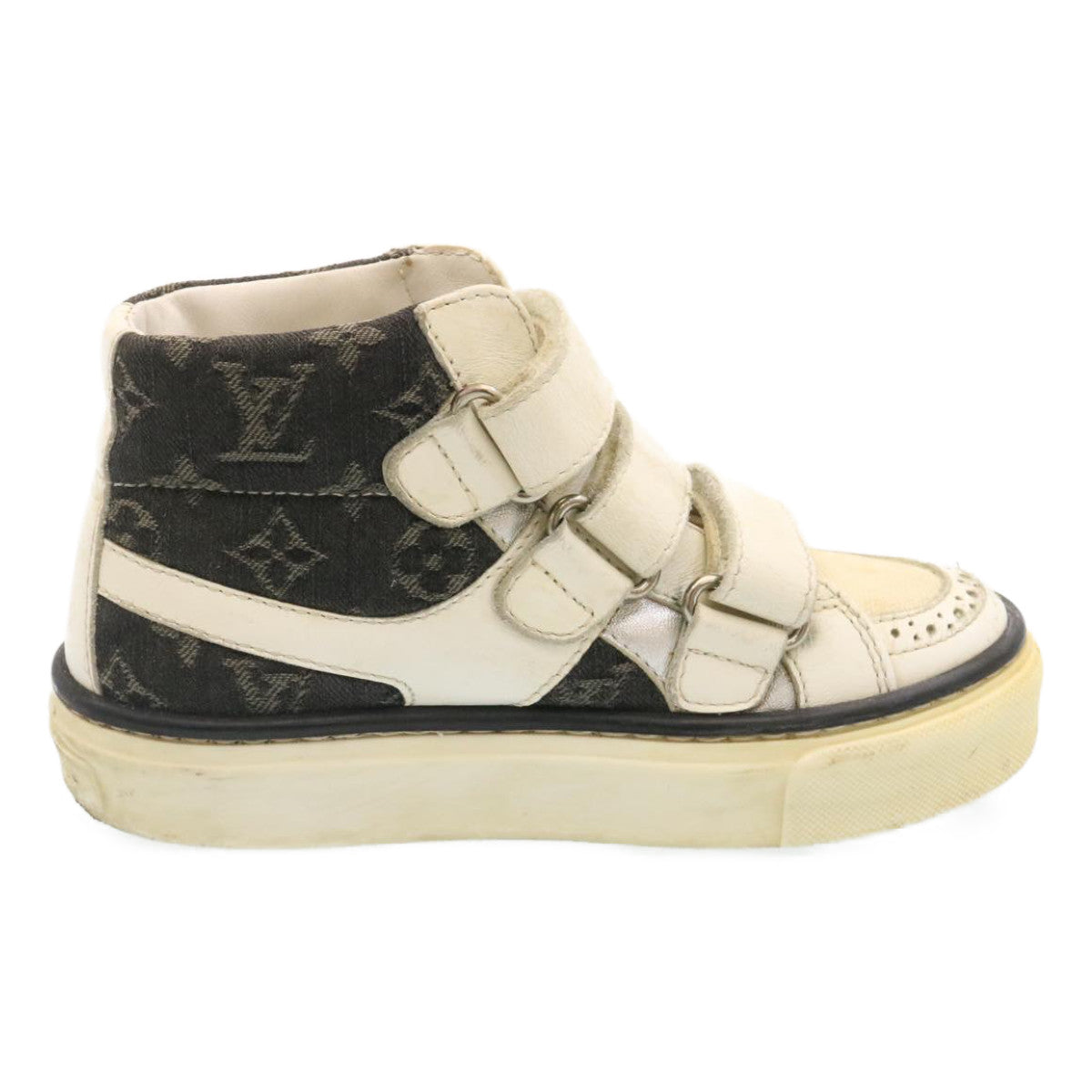 LOUIS VUITTON Monogram Sneakers Denim Kids Black White LV Auth hs704