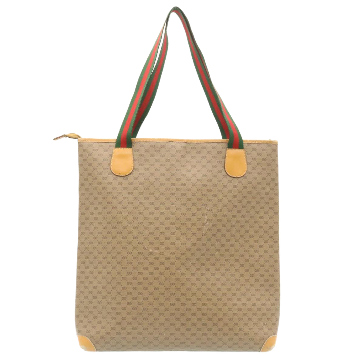 GUCCI Web Sherry Line Micro GG Canvas Tote Bag Beige Red Green Auth im299 - 0