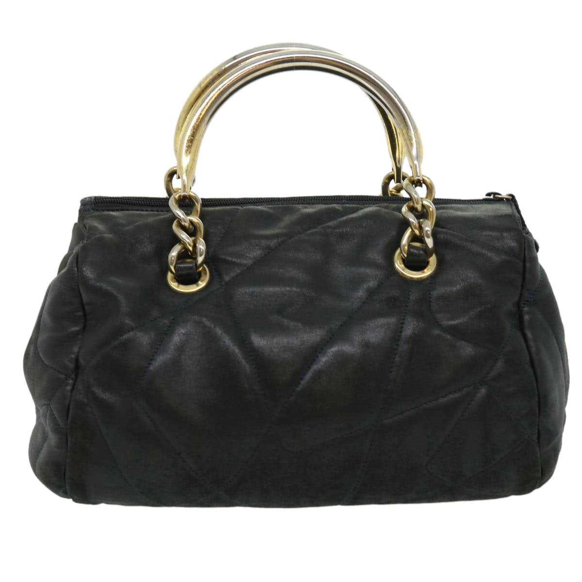 PRADA Quilted Hand Bag Leather Black Auth im370