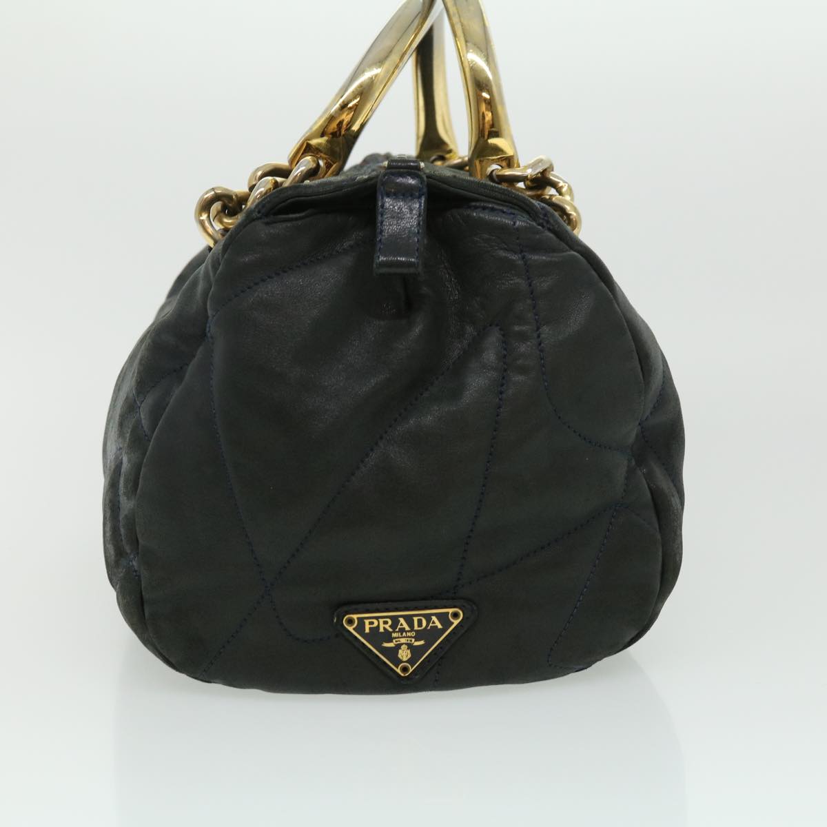 PRADA Quilted Hand Bag Leather Black Auth im370