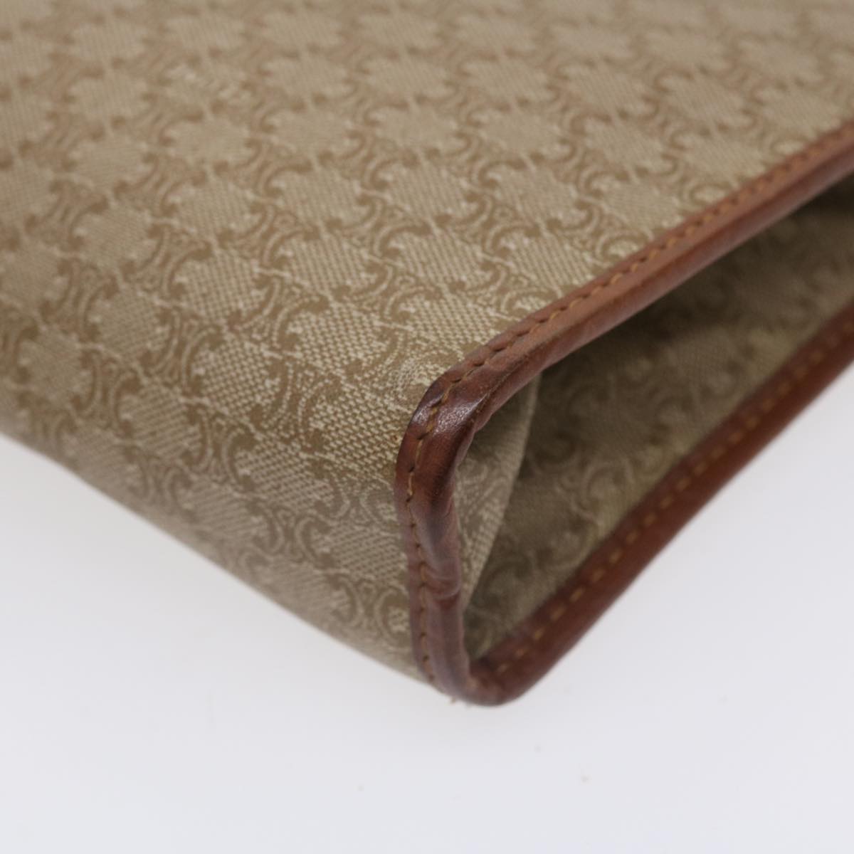 CELINE Macadam Canvas Clutch Bag PVC Leather Beige Auth im411