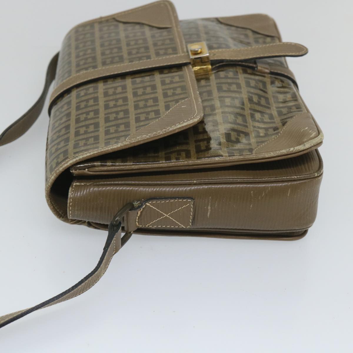 FENDI Zucchino Canvas Shoulder Bag Coated Canvas Brown Auth im452