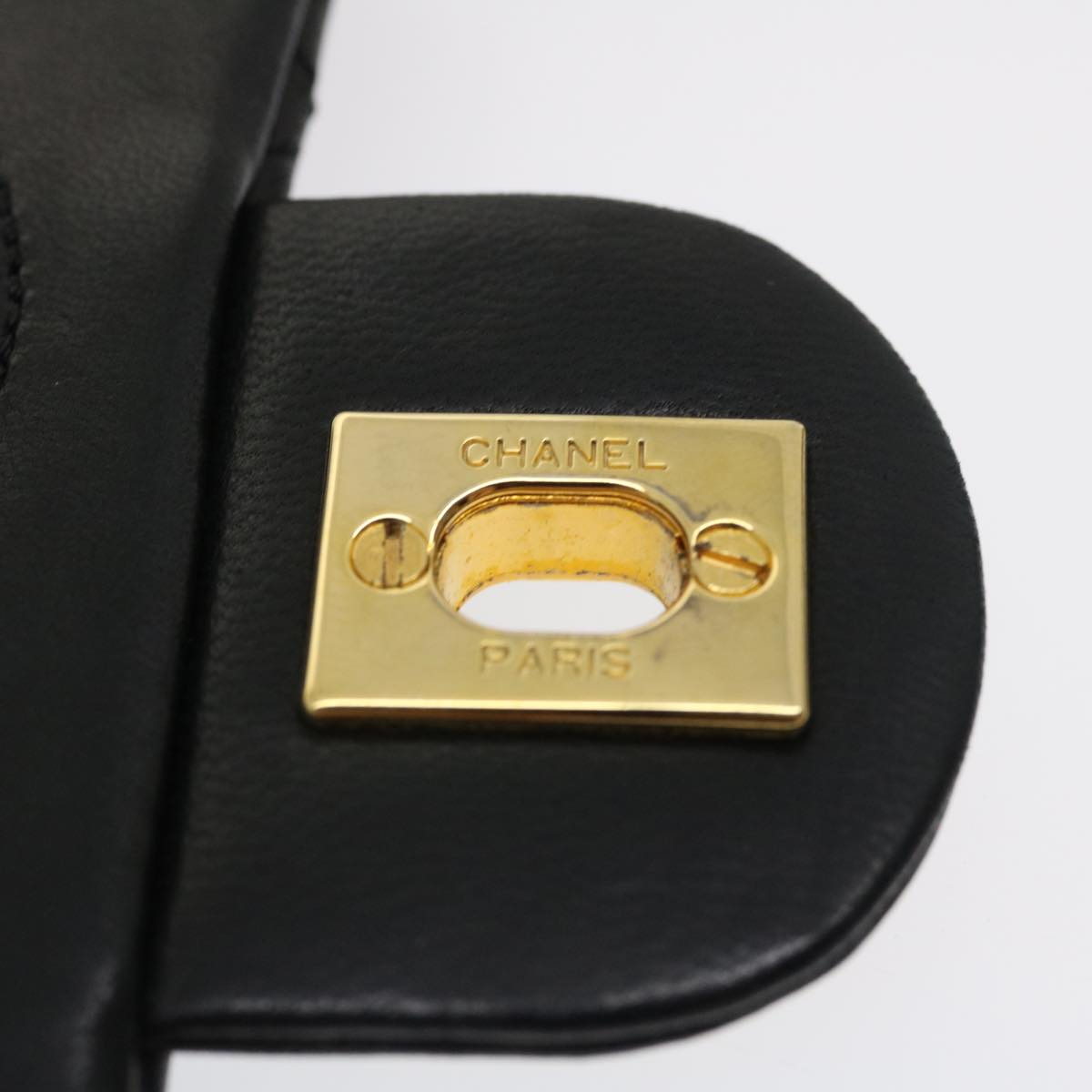 CHANEL Mini Matelasse Chain Flap Shoulder Bag Lamb Skin Black Gold Auth jk1251A