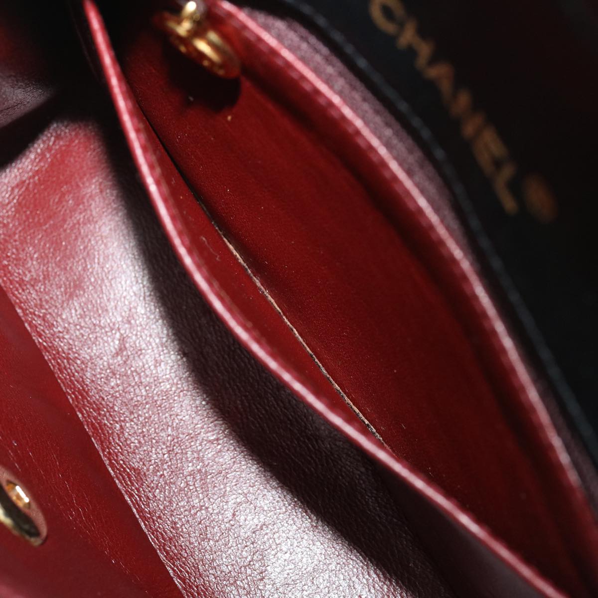 CHANEL Mini Matelasse Chain Flap Shoulder Bag Lamb Skin Black Gold Auth jk1251A