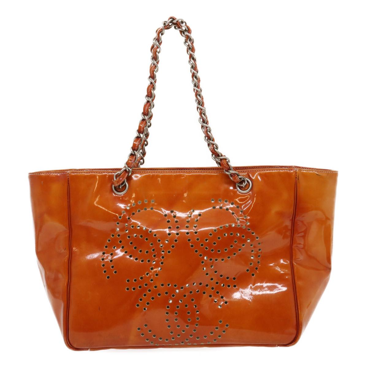 CHANEL Triple Coco Punching Tote Bag Enamel Orange CC Auth jk1312 - 0