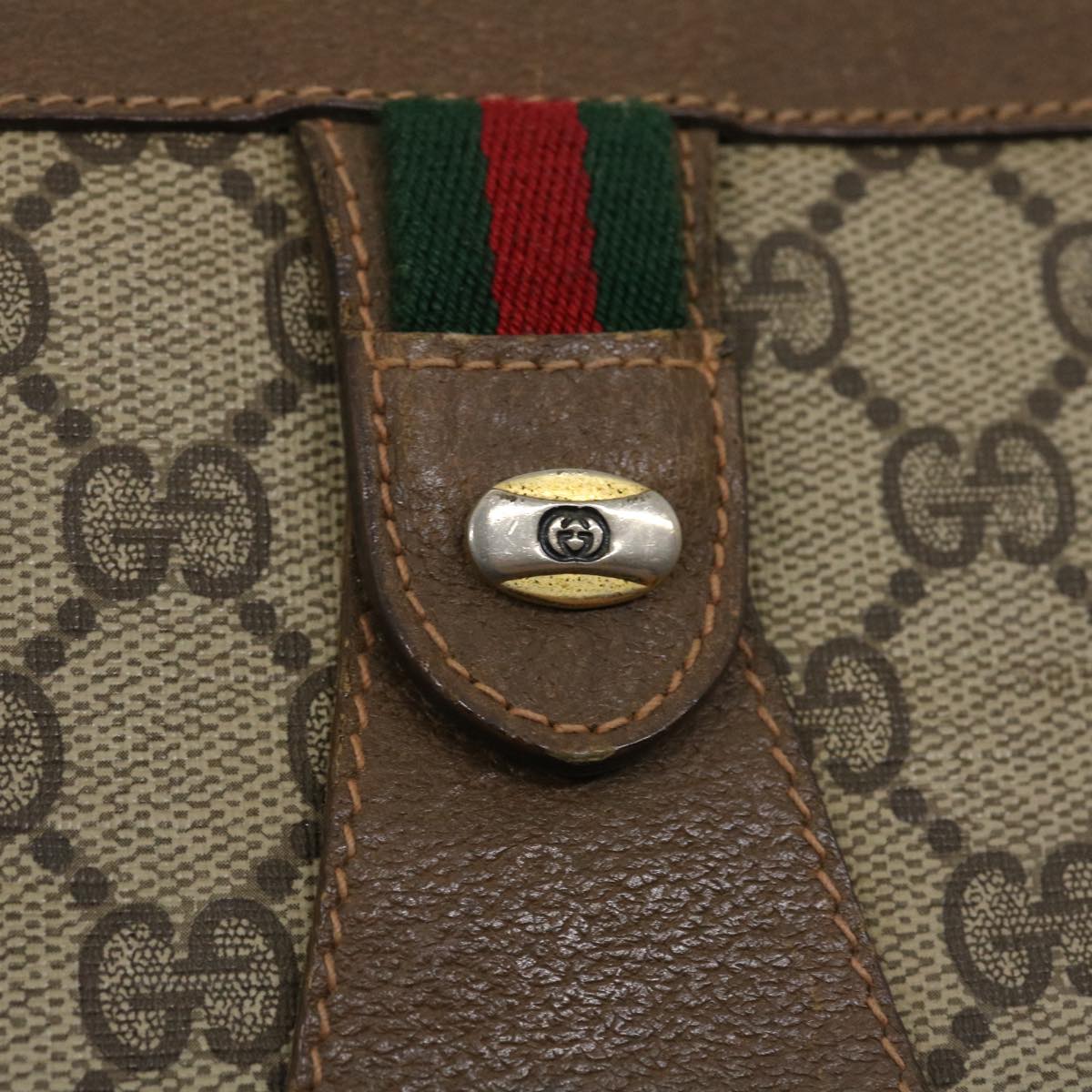 GUCCI GG Canvas Web Sherry Line Clutch Bag Beige Red Green Auth ai603