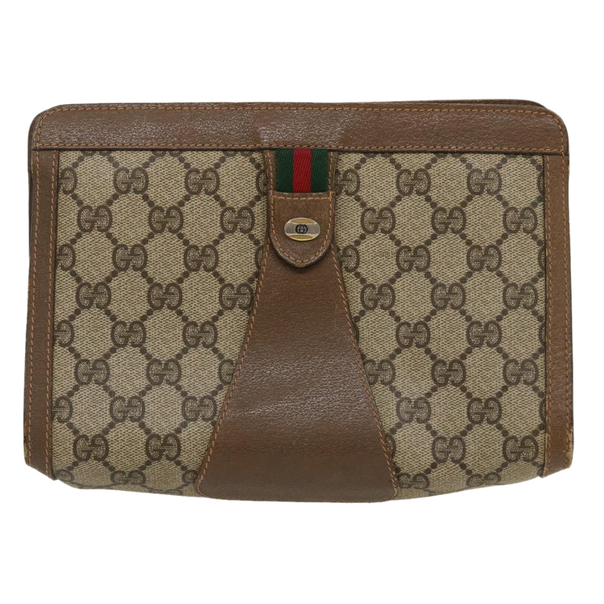 GUCCI GG Canvas Web Sherry Line Clutch Bag Beige Red Green Auth ai603