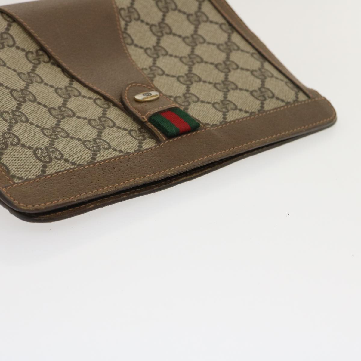 GUCCI GG Canvas Web Sherry Line Clutch Bag Beige Red Green Auth ai603