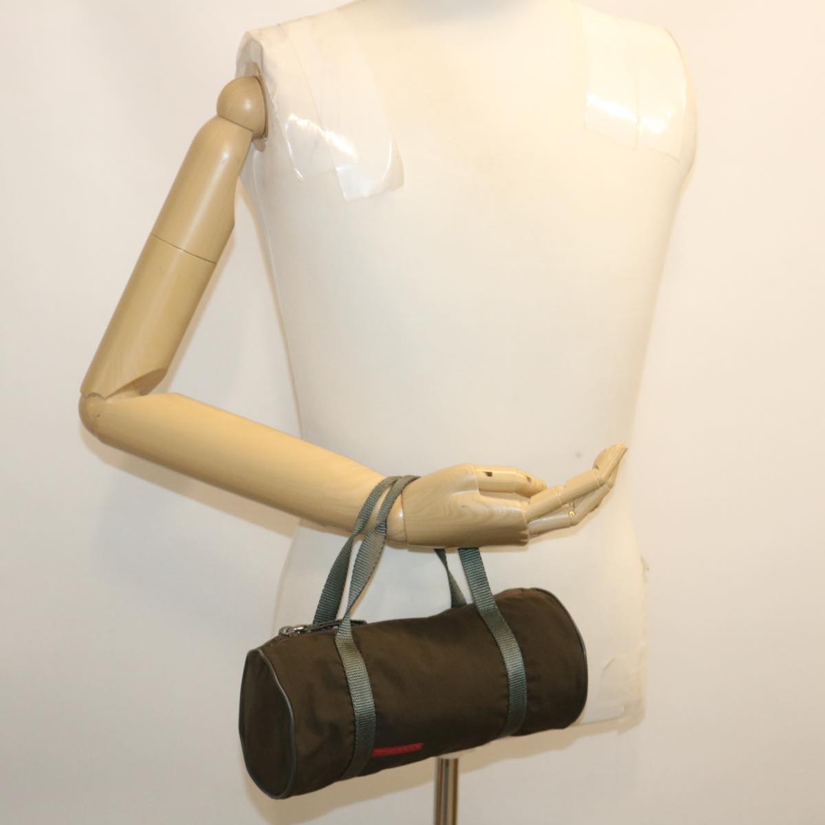PRADA Hand Bag Nylon Khaki Auth jk1333