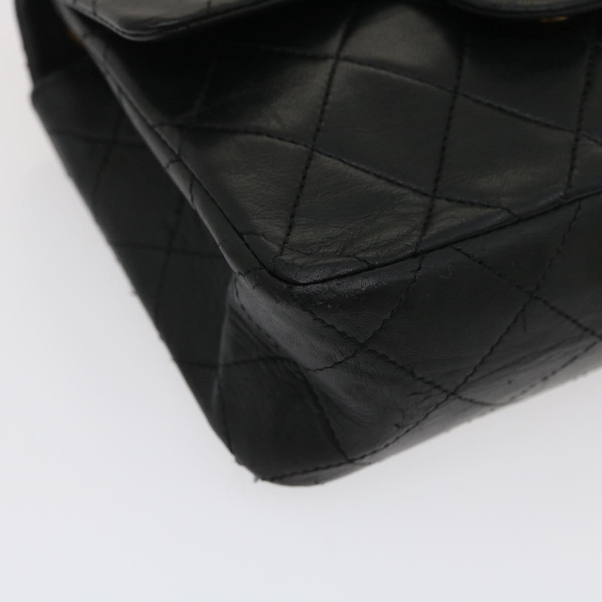 CHANEL Mini Matelasse Chain Flap Shoulder Bag Lamb Skin Black Gold Auth ai651A