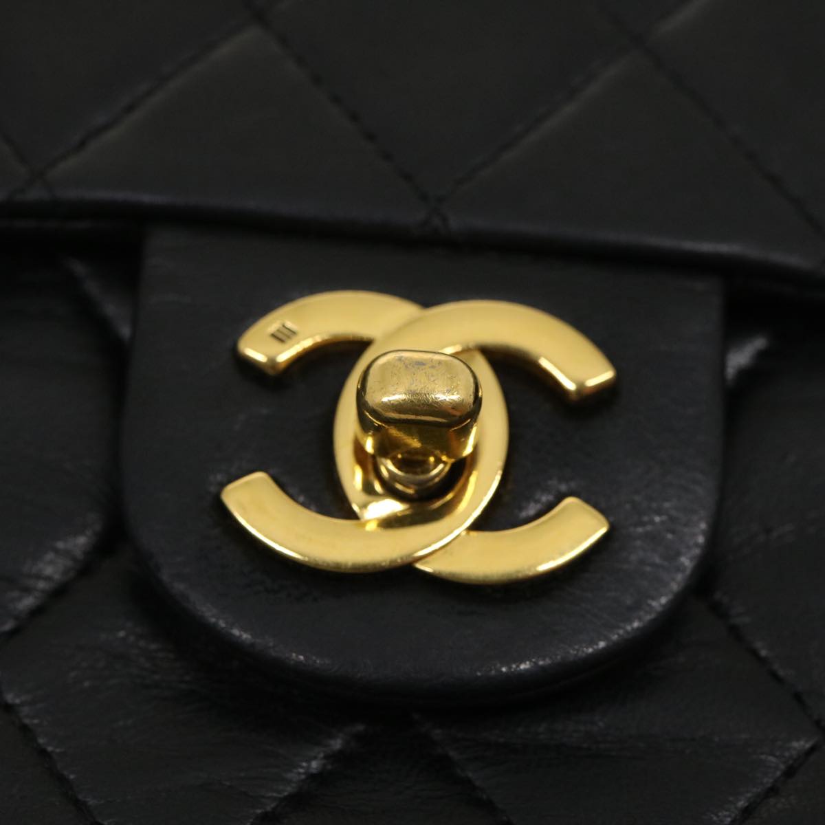 CHANEL Mini Matelasse Chain Flap Shoulder Bag Lamb Skin Black Gold Auth jk1388A