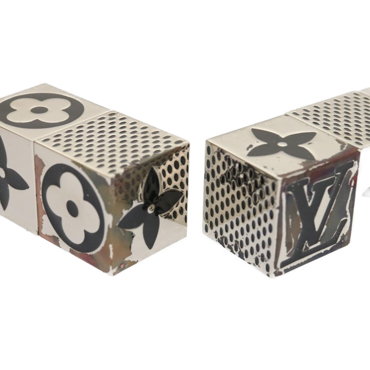 LOUIS VUITTON Monogram Cube Dice 2011 Xmas Black Silver Tone Metal Auth jk1391