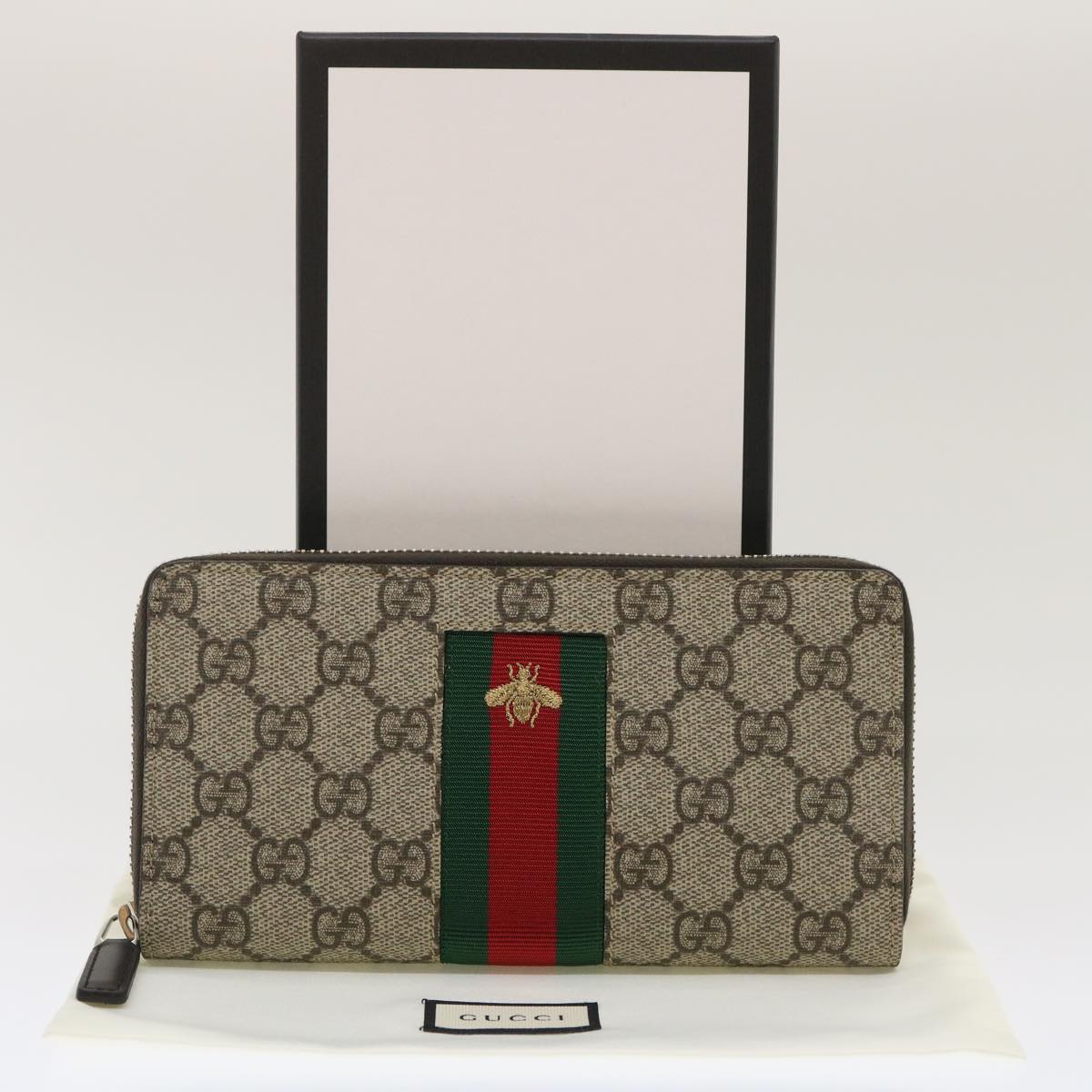 GUCCI Web Sherry Line GG Canvas Supreme Long Wallet Beige Red Green Auth jk1450A