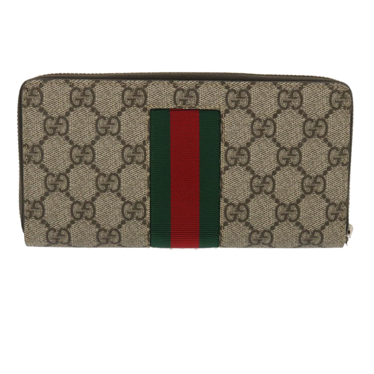 GUCCI Web Sherry Line GG Canvas Supreme Long Wallet Beige Red Green Auth jk1450A