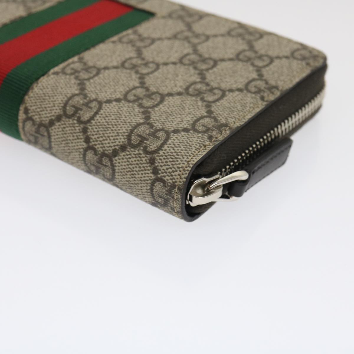 GUCCI Web Sherry Line GG Canvas Supreme Long Wallet Beige Red Green Auth jk1450A