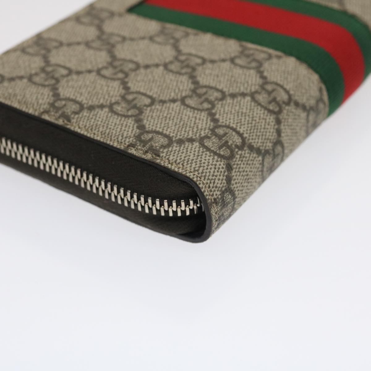 GUCCI Web Sherry Line GG Canvas Supreme Long Wallet Beige Red Green Auth jk1450A