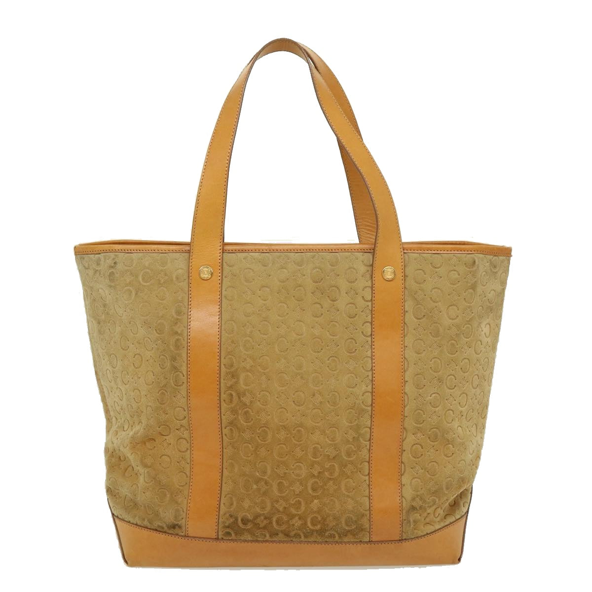 CELINE C Macadam Canvas Tote Bag Suede Beige Auth ai599 - 0