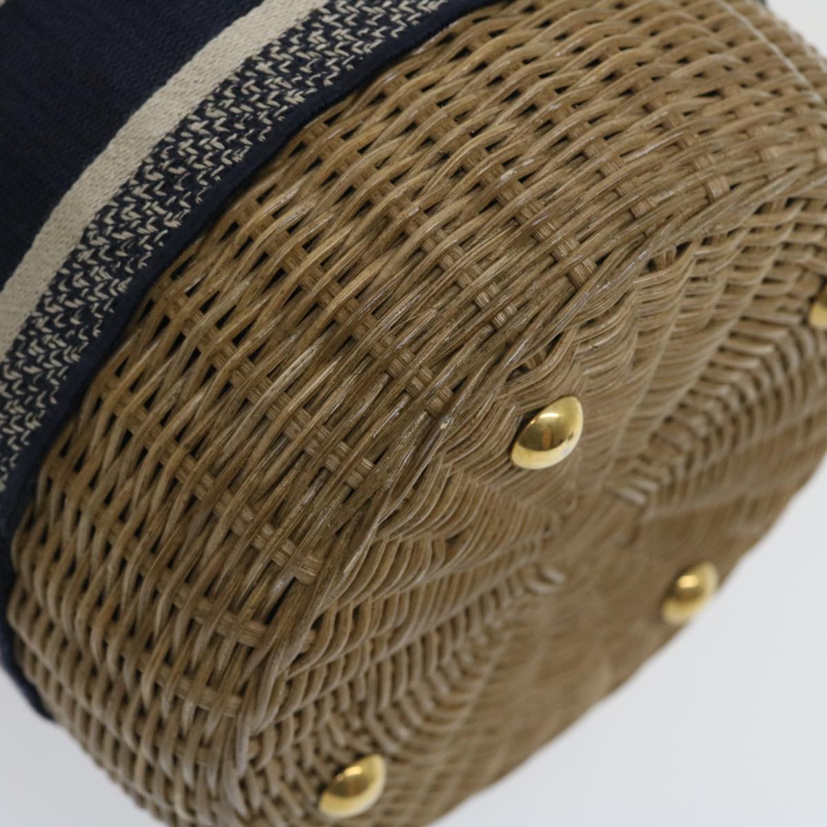 Christian Dior Basket Bag Trotter Canvas Shoulder Bag Rattan Blue Auth jk1683A