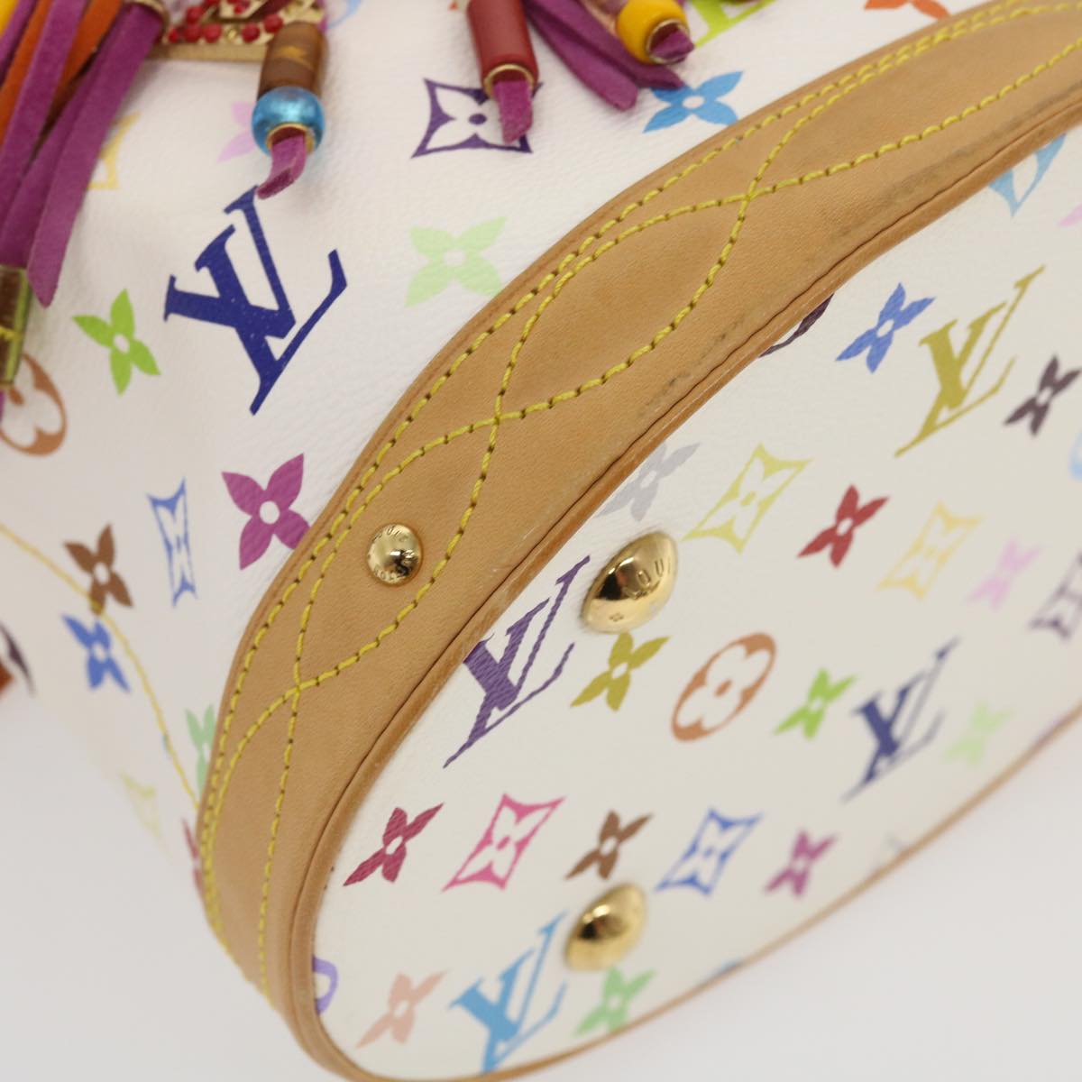 LOUIS VUITTON Multicolor Bucket Frange Tote Bag White M40109 LV Auth jk1684A