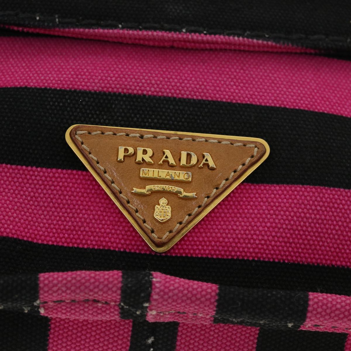 PRADA Clutch Bag Canvas Black Pink Auth jk3025