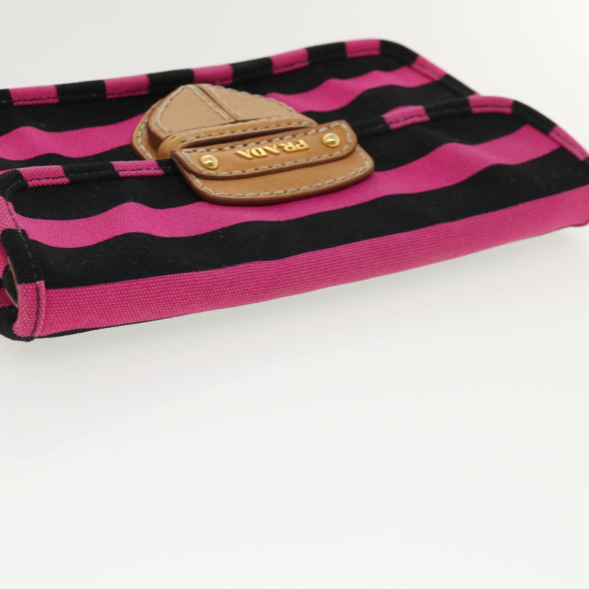 PRADA Clutch Bag Canvas Black Pink Auth jk3025