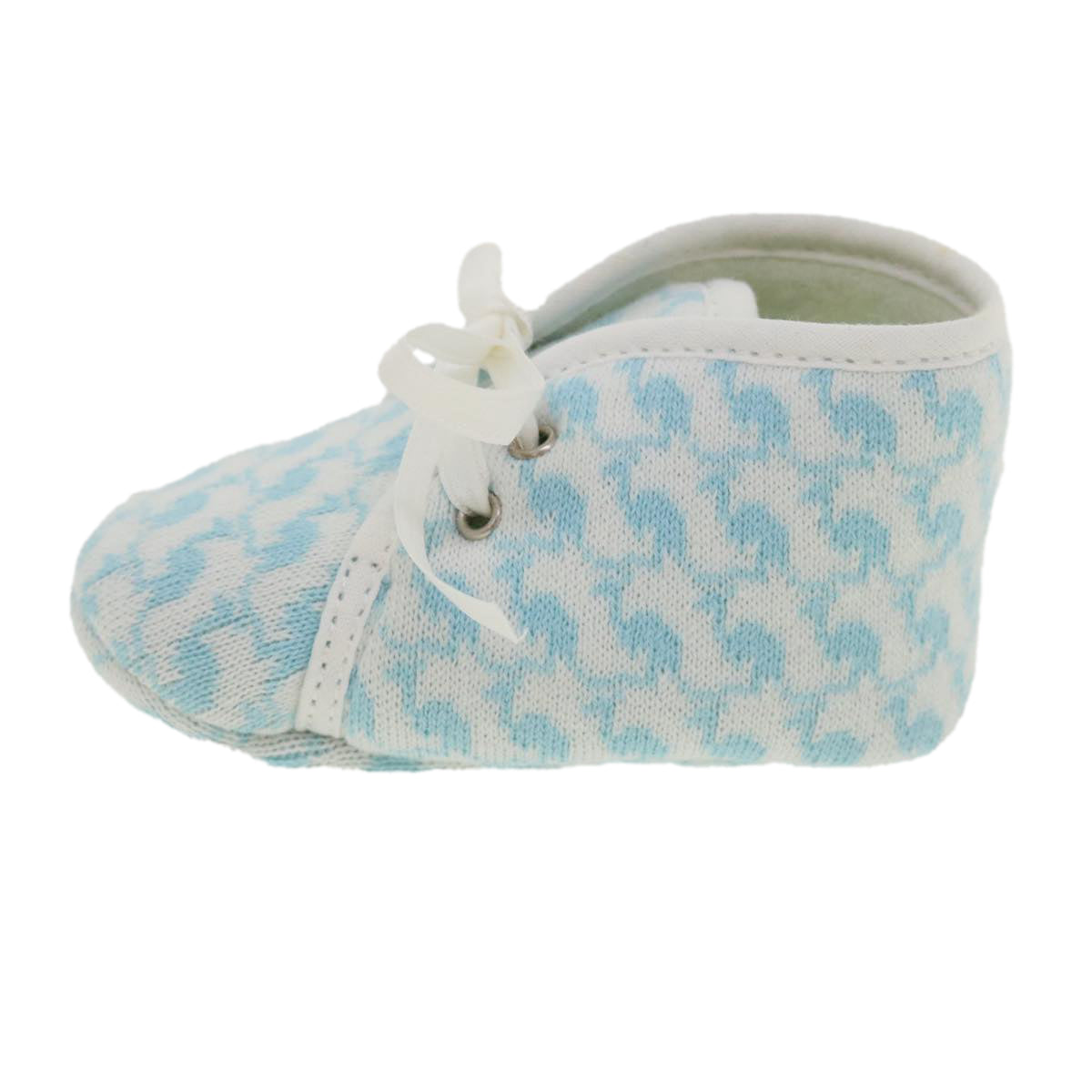 HERMES Animal Illustration Baby Shoes cotton Light Blue White Auth jk3027