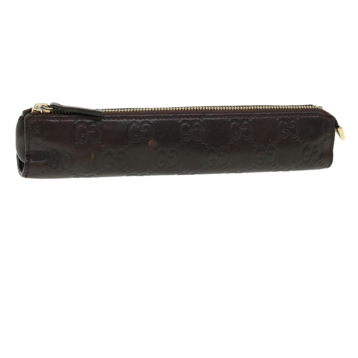 GUCCI Guccissima Pen Case Leather Dark Brown 256579 Auth jk3028