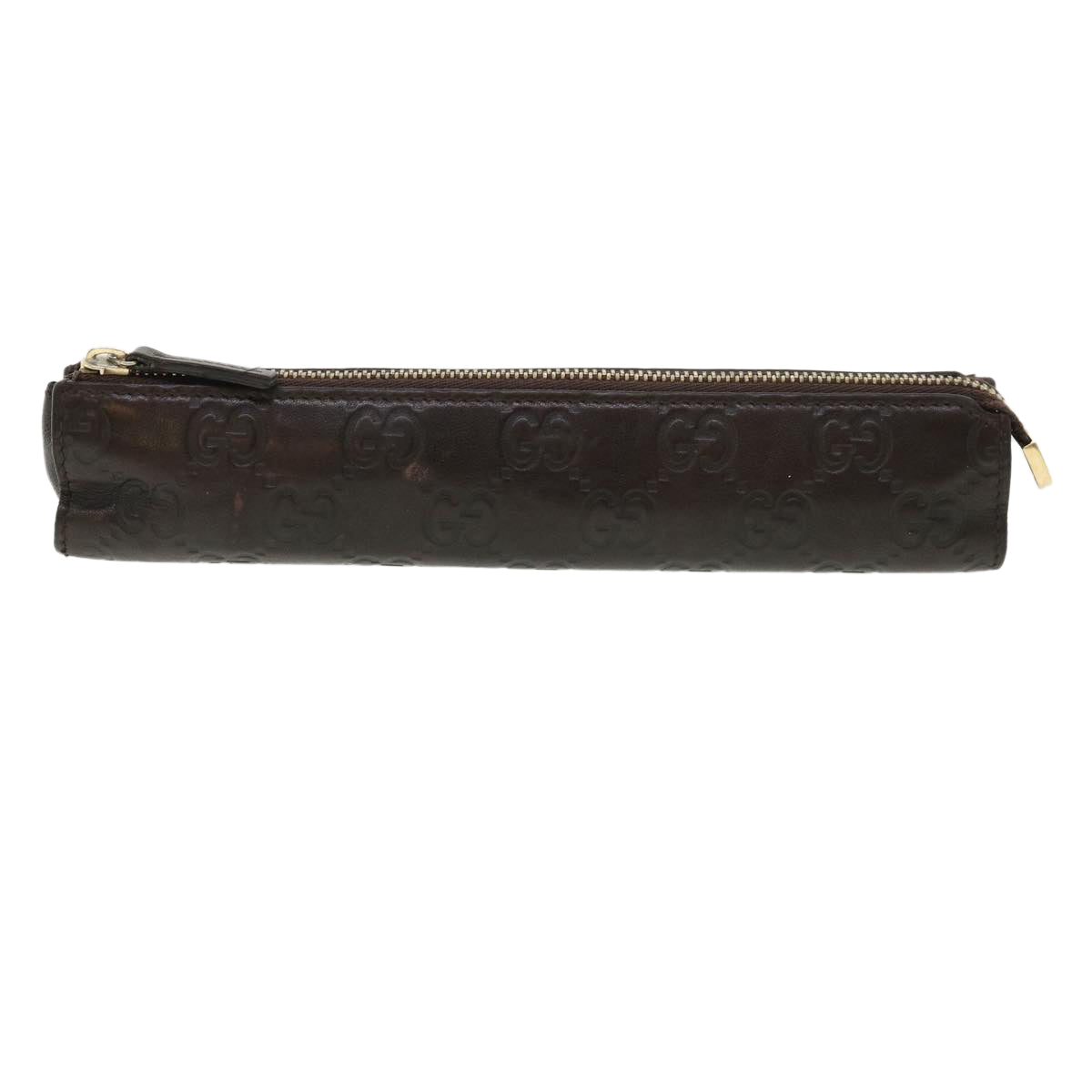 GUCCI Guccissima Pen Case Leather Dark Brown 256579 Auth jk3028