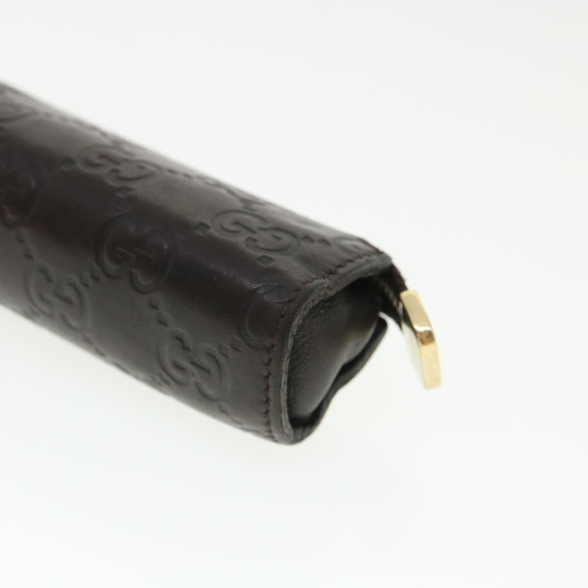 GUCCI Guccissima Pen Case Leather Dark Brown 256579 Auth jk3028