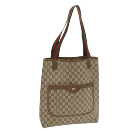 GUCCI Web Sherry Line GG Canvas Tote Bag PVC Leather Beige Green Red Auth jk3040
