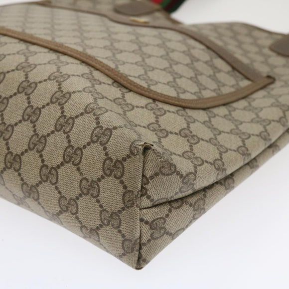 GUCCI Web Sherry Line GG Canvas Tote Bag PVC Leather Beige Green Red Auth jk3040