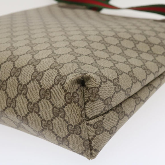 GUCCI Web Sherry Line GG Canvas Tote Bag PVC Leather Beige Green Red Auth jk3040