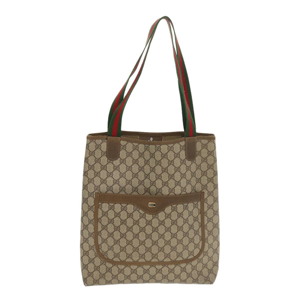 GUCCI Web Sherry Line GG Canvas Tote Bag PVC Leather Beige Green Red Auth jk3040