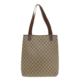 GUCCI Web Sherry Line GG Canvas Tote Bag PVC Leather Beige Green Red Auth jk3040 - 0