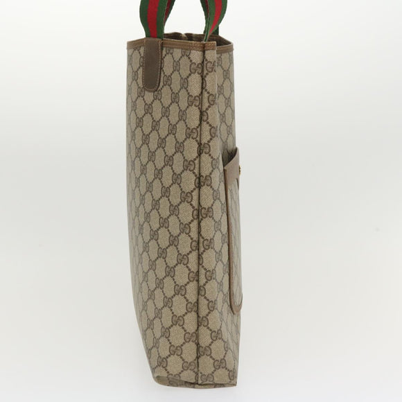 GUCCI Web Sherry Line GG Canvas Tote Bag PVC Leather Beige Green Red Auth jk3040