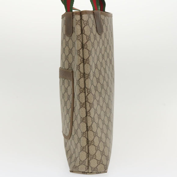GUCCI Web Sherry Line GG Canvas Tote Bag PVC Leather Beige Green Red Auth jk3040