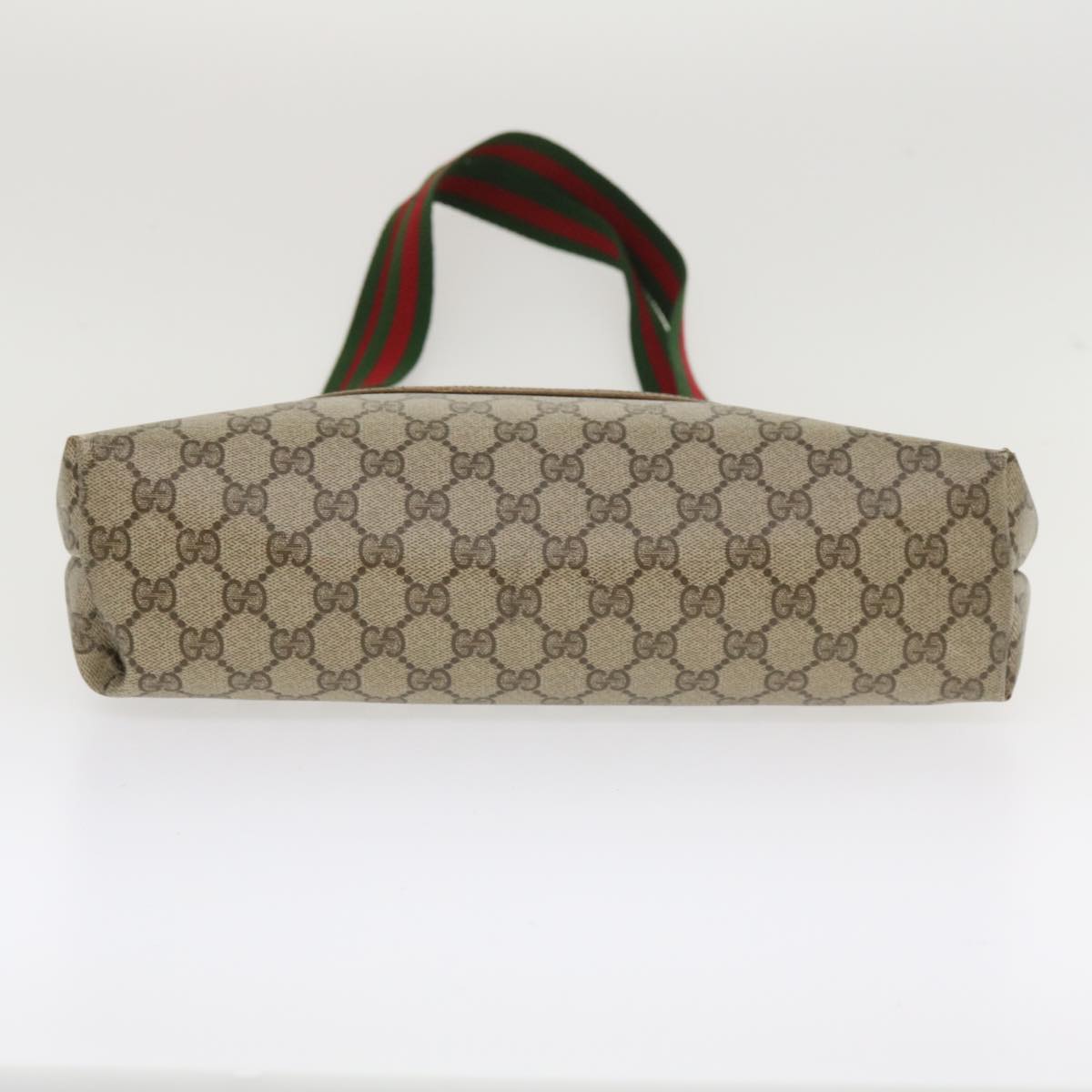 GUCCI Web Sherry Line GG Canvas Tote Bag PVC Leather Beige Green Red Auth jk3040