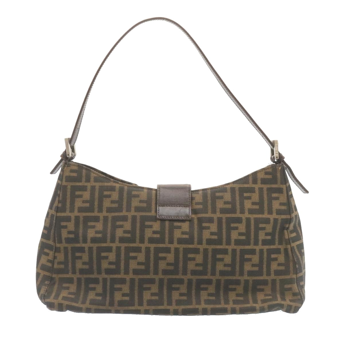 FENDI Zucca Canvas Mamma Baguette Shoulder Bag Brown Black Auth ki1362