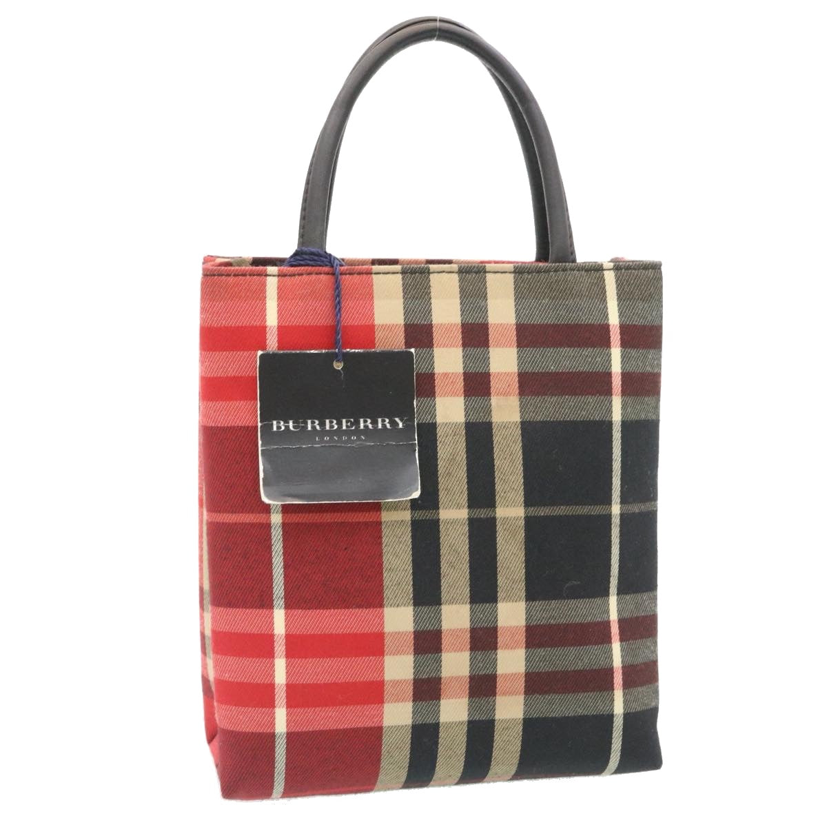 BURBERRY Nova Check Mini Hand Bag Red Black Auth ki1446