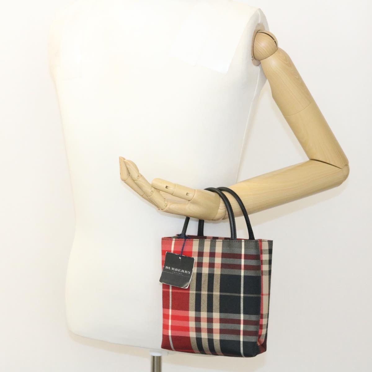 BURBERRY Nova Check Mini Hand Bag Red Black Auth ki1446