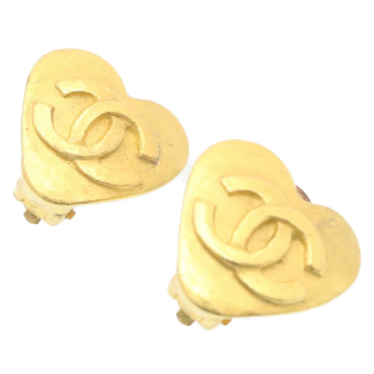 CHANEL Heart COCO Mark Earring Gold CC Auth ki1545