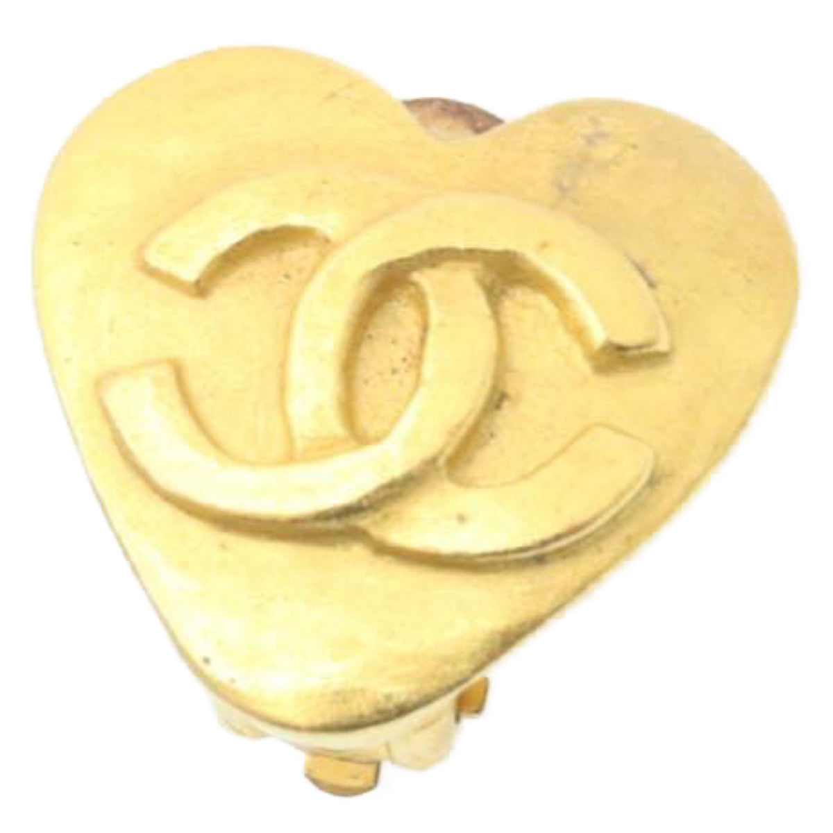 CHANEL Heart COCO Mark Earring Gold CC Auth ki1545 - 0