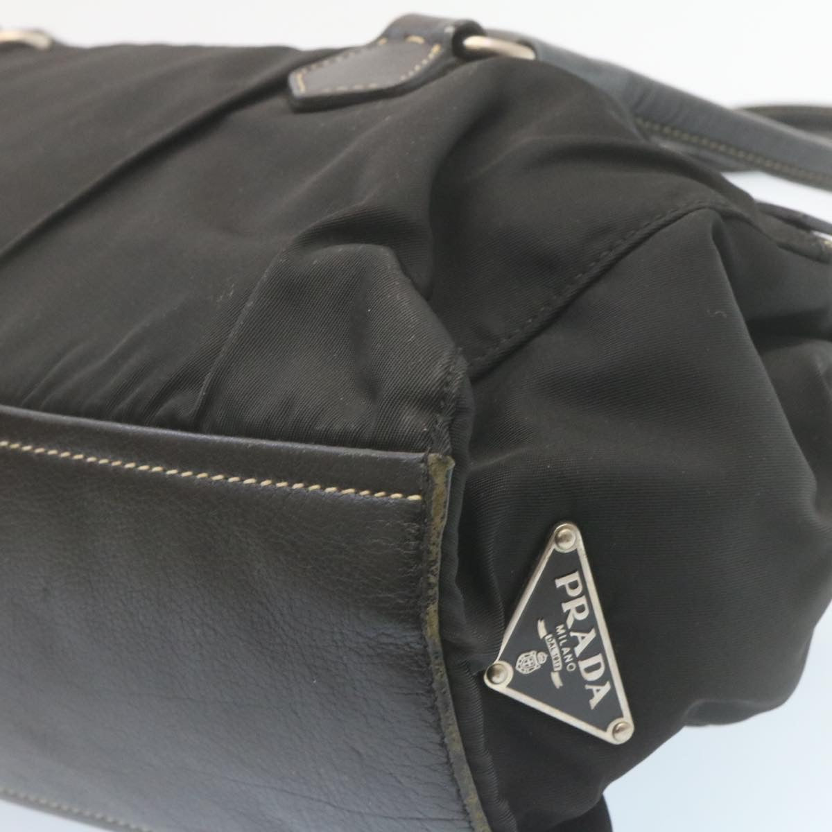 PRADA Hand Bag Nylon Leather Black Auth ki1583
