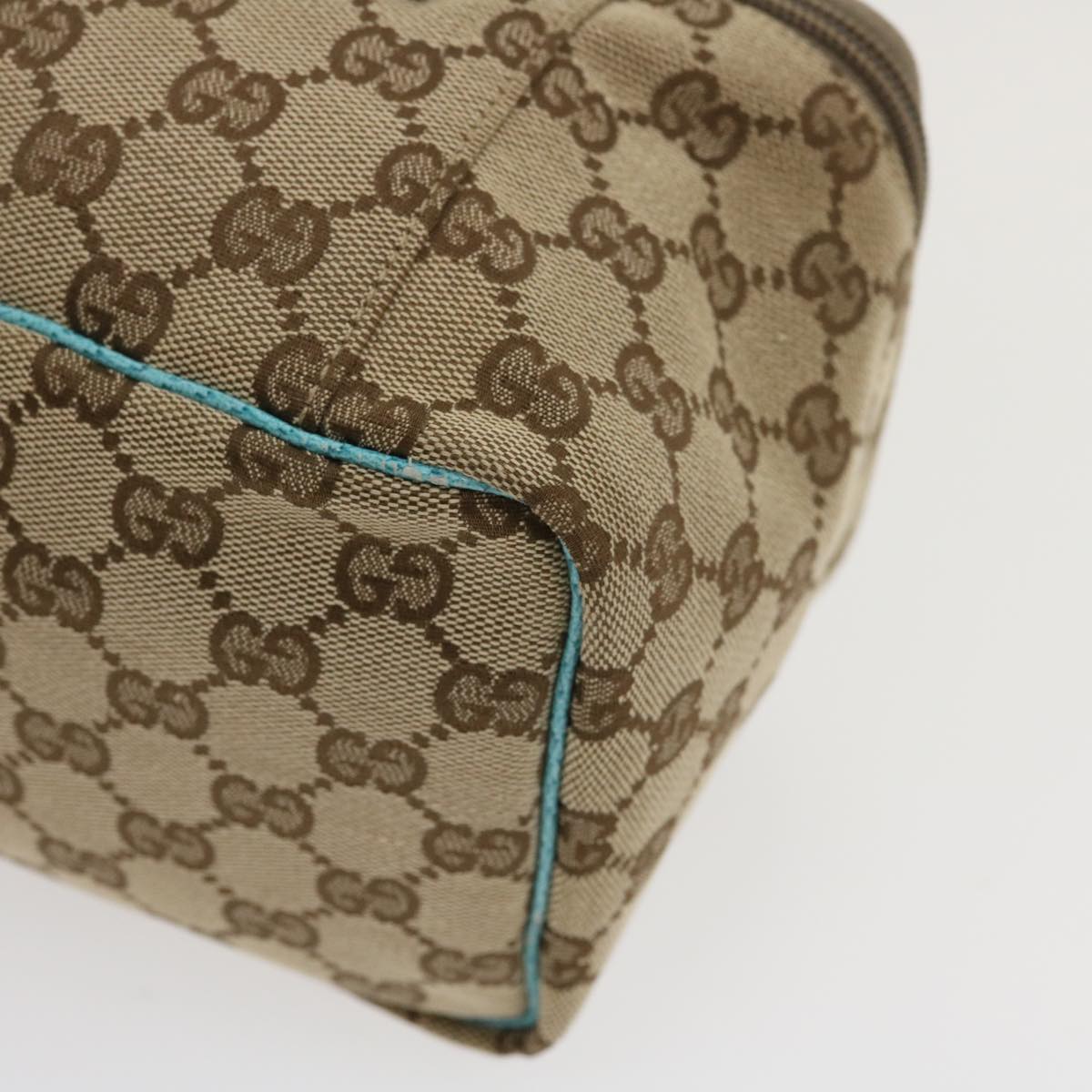 GUCCI GG Canvas Hand Bag Turquoise Blue Brown Auth ki1827